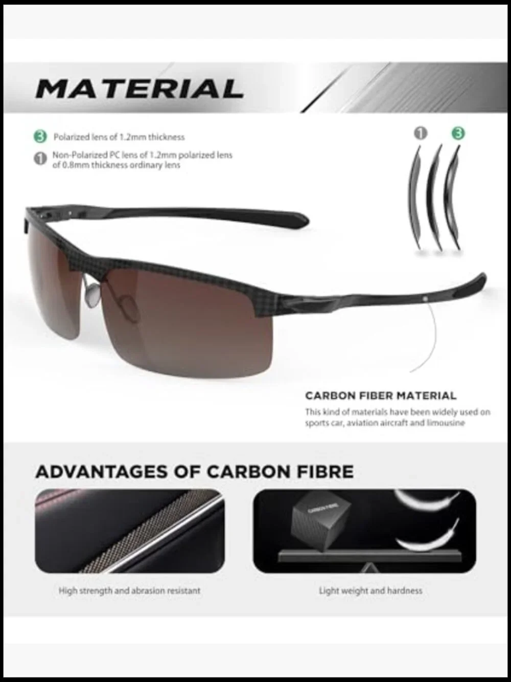 Carbon Fiber Polarized Sunglasses UV400 Protection for Driving Fishing